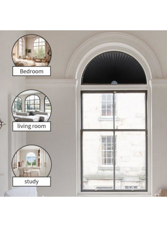 Maritown Arch Window Shade Half Circle Arched Non-Woven Stick on Cut to Size self Adhesive Light Filtering Half Moon Round Window Covering Pleated Blinds for Front Door (1, Black, 36 x 18 Inches) - Image 4