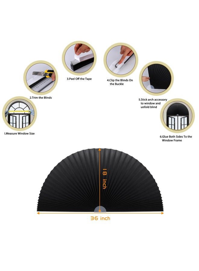 Maritown Arch Window Shade Half Circle Arched Non-Woven Stick on Cut to Size self Adhesive Light Filtering Half Moon Round Window Covering Pleated Blinds for Front Door (1, Black, 36 x 18 Inches) - Image 2