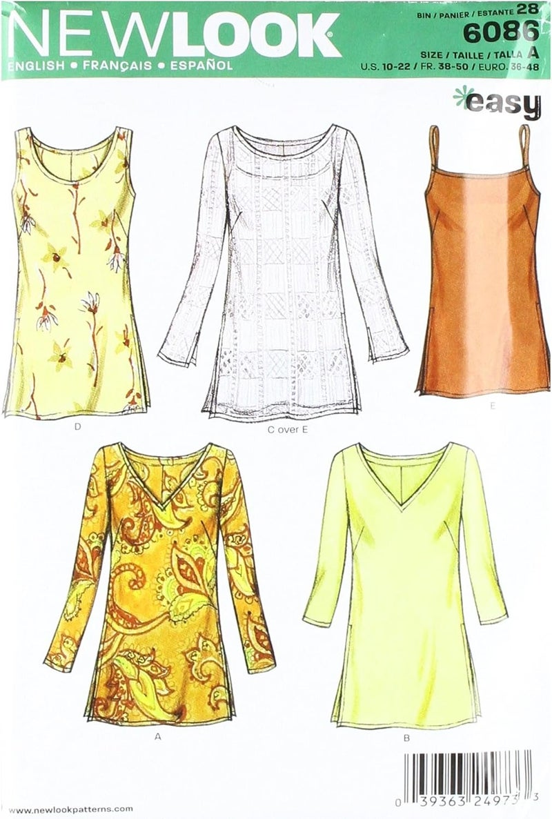 New Look Sewing Pattern 6086 for Misses Tops - Size A (10-22) - Image 1