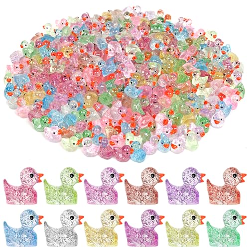 GOKUPOK 120 Pcs Glitter Mini Resin Ducks 12 Colors Little Duck Figures Tiny Ducks for DIY Garden Micro Landscape Aquarium Potted Dollhouse Decoration Decor - Image 1