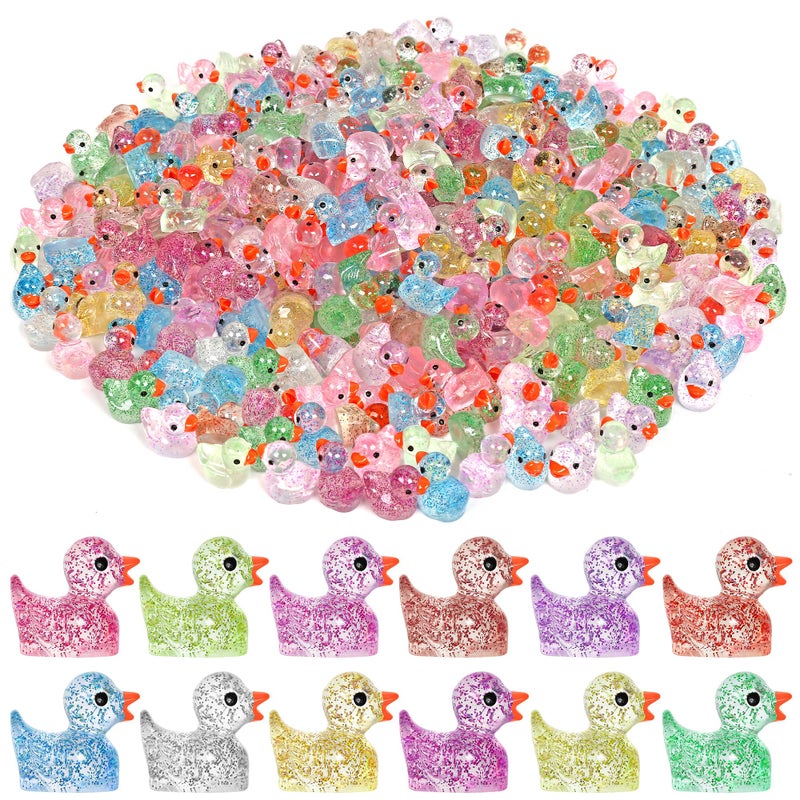 GOKUPOK 120 Pcs Glitter Mini Resin Ducks 12 Colors Little Duck Figures Tiny Ducks for DIY Garden Micro Landscape Aquarium Potted Dollhouse Decoration Decor - Image 3