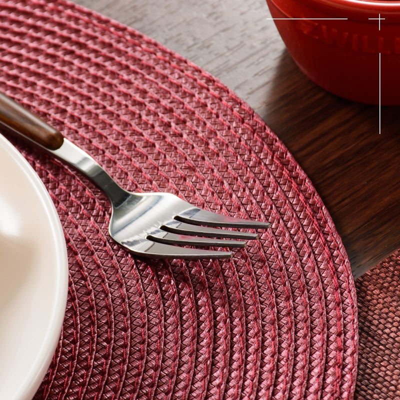 FunWheat Round Braided Placemats Set of 6 Table Mats for Dining Tables Woven Washable Non-Slip Place mats 15 inch(Burgundy, 6pcs) - Image 5