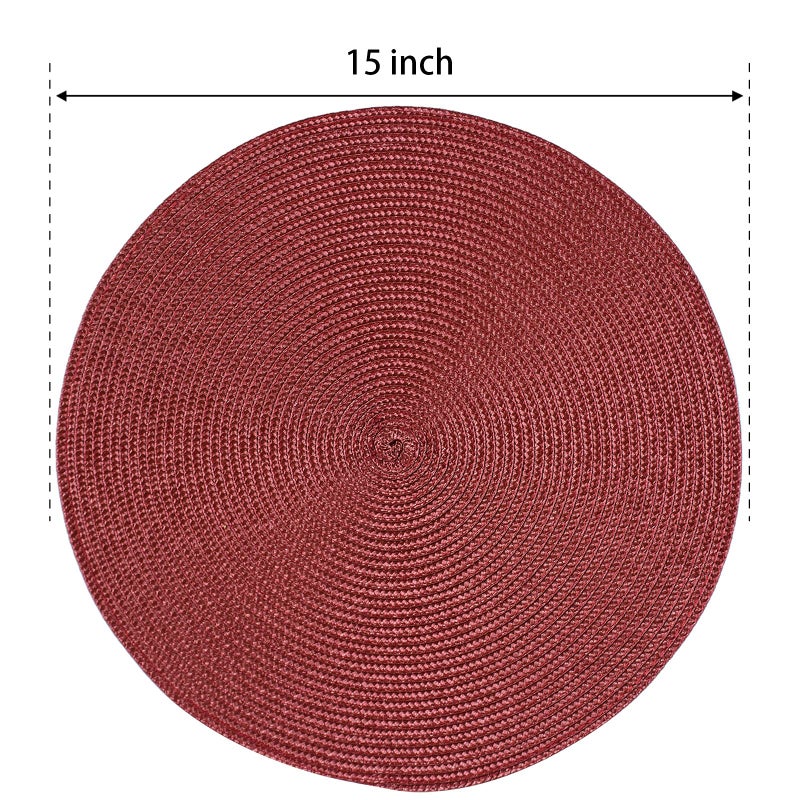 FunWheat Round Braided Placemats Set of 6 Table Mats for Dining Tables Woven Washable Non-Slip Place mats 15 inch(Burgundy, 6pcs) - Image 2