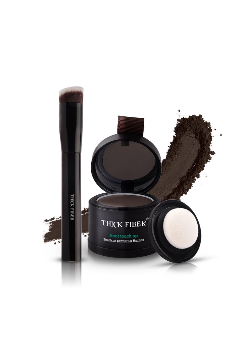 Thick Fiber THICK FIBER Root Touch Up Powder, (Dark Brown) Root Cover Up Hairline Powder for Thin Hair - Water & Sweat Resistant Hair Loss Concealer Set with Hair Powder for Thinning Hair Women, Includes Brush  - Image 1