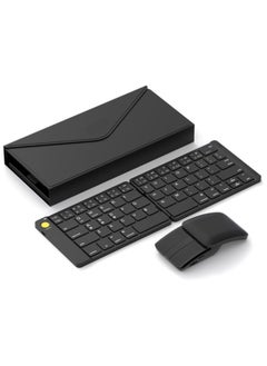 Wireless Foldable Portable Keyboard Mouse Combo: Bluetooth Ultra Slim Travel Keyboard and 2-in-1 Sliding Mouse with Stand Case, Compatible with iPad iMac iPhone Windows Android