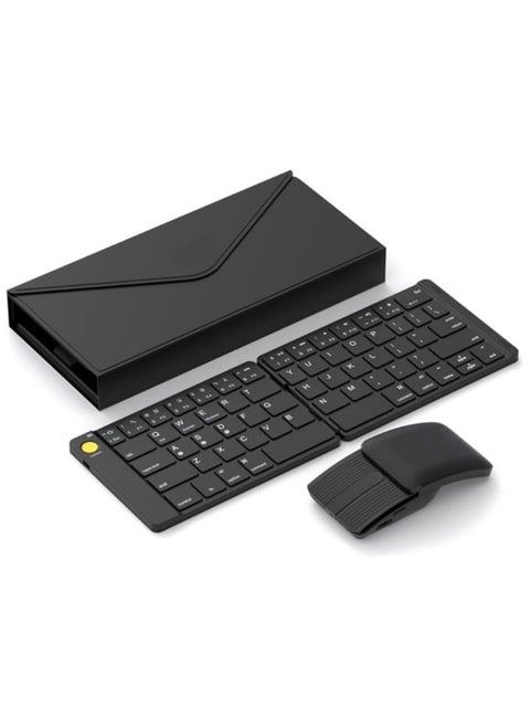 Wireless Foldable Portable Keyboard Mouse Combo: Bluetooth Ultra Slim Travel Keyboard and 2-in-1 Sliding Mouse with Stand Case, Compatible with iPad iMac iPhone Windows Android