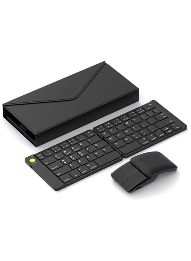 Generic - Wireless Foldable Portable Keyboard Mouse Combo: Bluetooth Ultra Slim Travel Keyboard and 2-in-1 Sliding Mouse with Stand Case, Compatible with iPad iMac iPhone Windows Android - Image 1