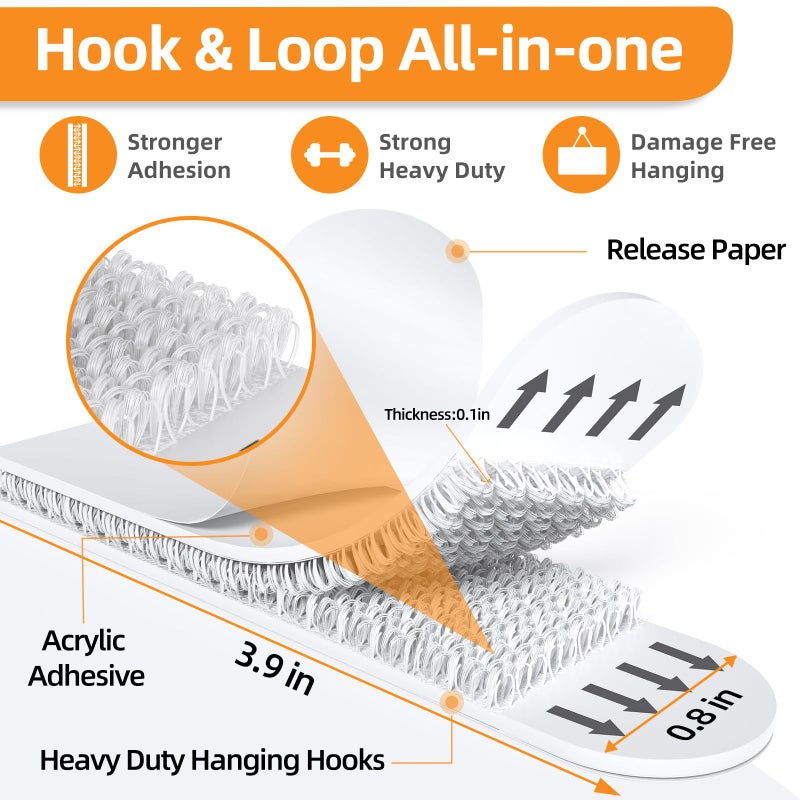 SummerBrite XL Picture Hanging Strips Heavy Duty, 40 Strips Damage Free Removal Picture Hangers for Wall, Sticky Hook & Loop Adhesive Strips for Poster/Picture/Home/Office, 20 Pairs/X-Large, White - Image 2