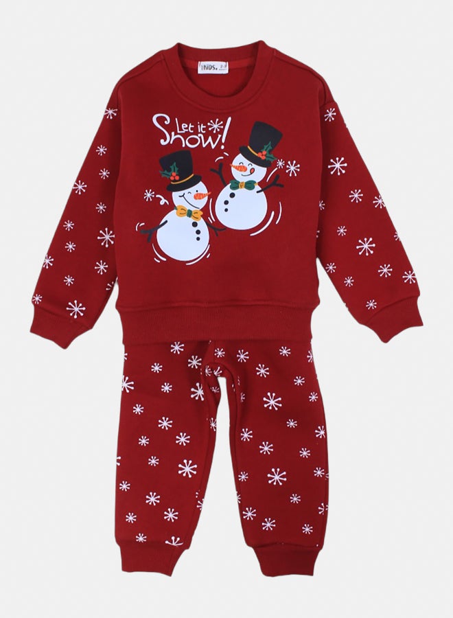 اوركيدز طقم بيجامة قطن للبنات – خمري بتصميم "دعها تثلج" - Image 1