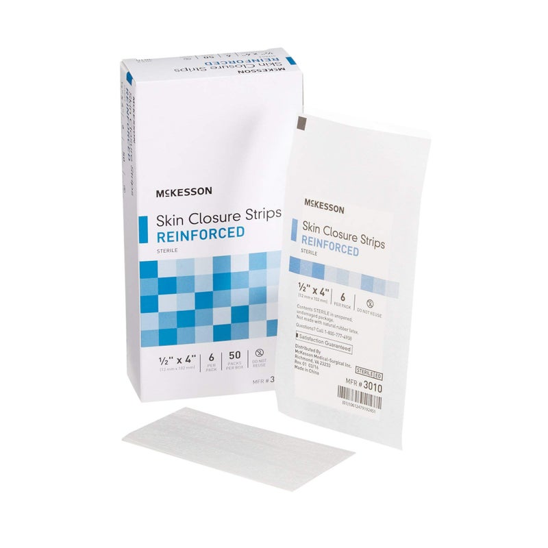 McKesson Skin Closure Strips, Sterile, Reinforced, 1/2 in x 4 in, 50 Count - Image 1