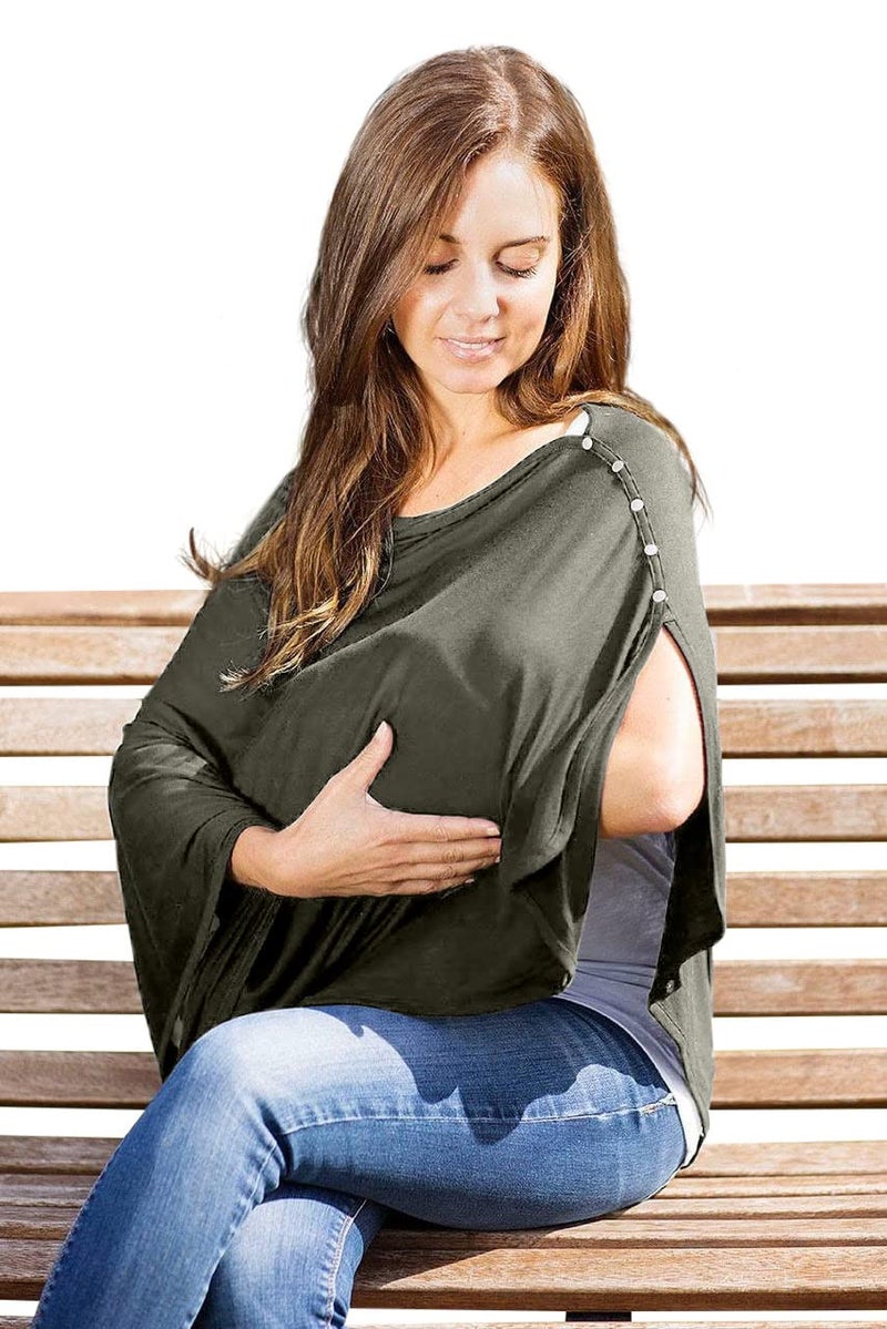 Byrd & Blume Maternity Nursing Cover Breathable Lightweight Breastfeeding Cover Wrap Shawl Scarf Poncho Full 360 (Olive, One size) - Image 2