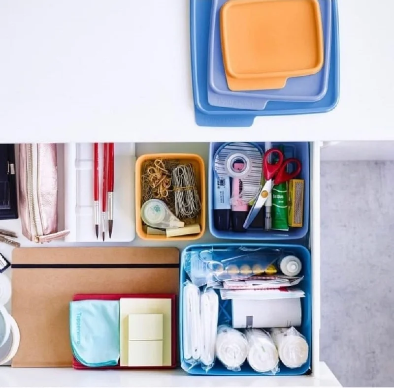 Tupperware Square Storage Container 4 Pcs Multi-Purpose Box Color Hsgl