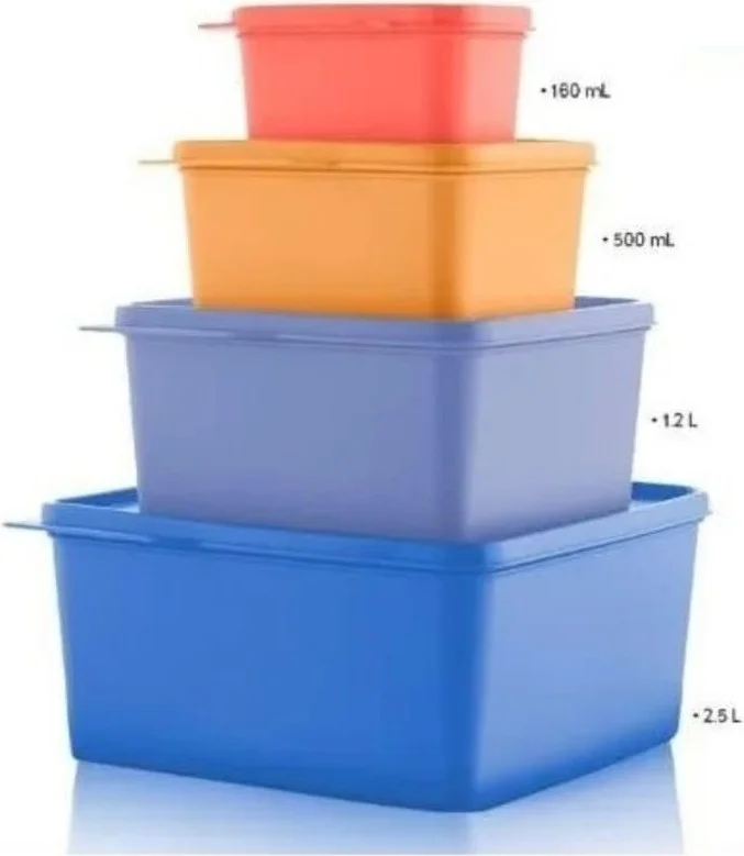 Tupperware Square Storage Container 4 Pcs Multi-Purpose Box Color Hsgl