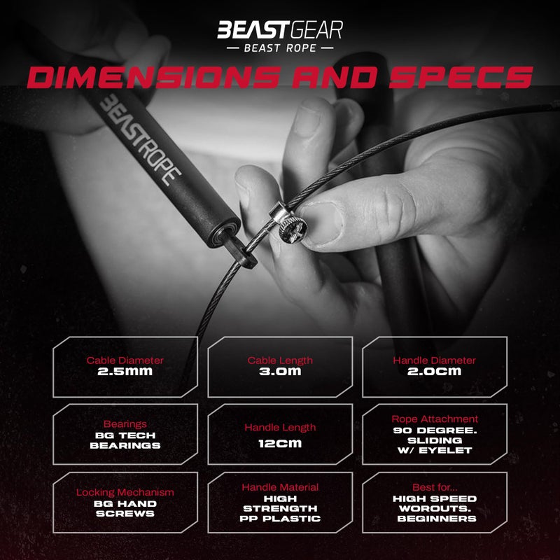Beast Gear Speed Jump Rope â€“ Workout Jump Ropes for Fitness, Cardio Exercise, HIIT, MMA, Muay Thai, and Boxing - Lightweight, Adjustable Jumping Rope for Women & Men - Image 2