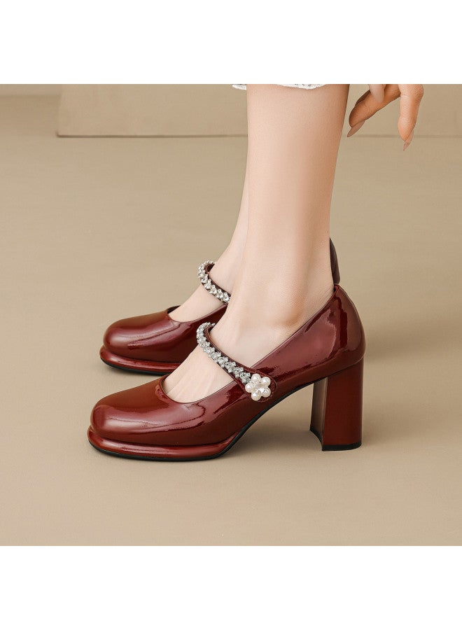 Josiny Mary Jane Shoes Women 2026 Spring New French Style Exquisite Single Shoes Pearl Rhinestone Wedding Shoes High Heels - Image 3