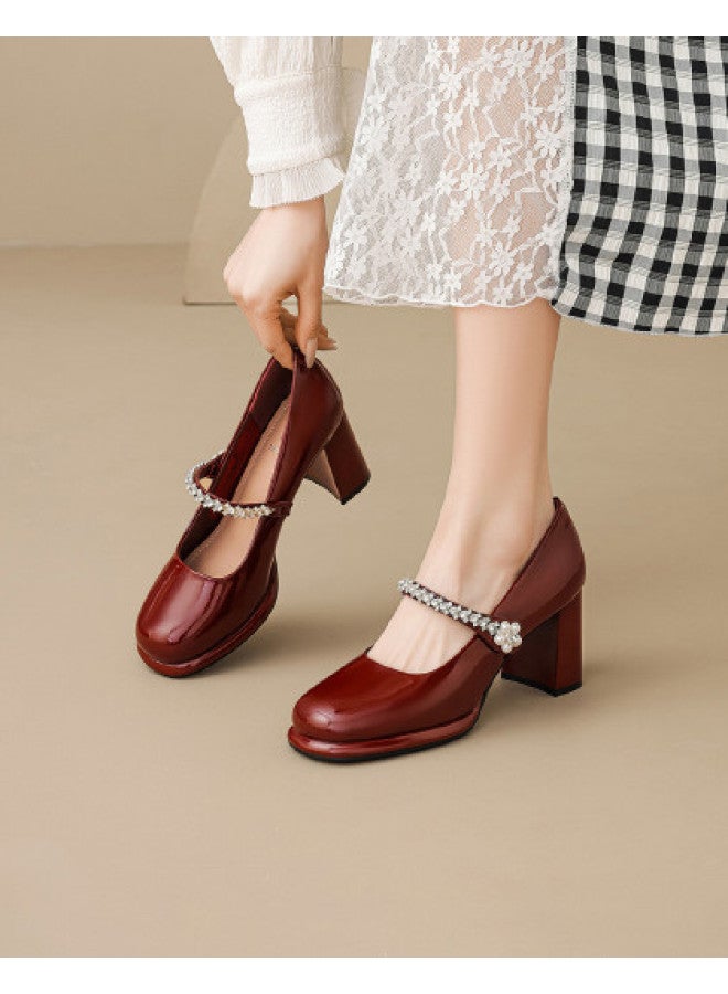 Josiny Mary Jane Shoes Women 2026 Spring New French Style Exquisite Single Shoes Pearl Rhinestone Wedding Shoes High Heels - Image 1