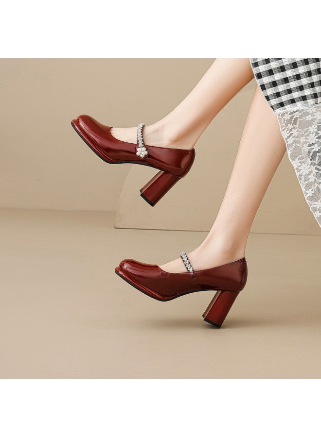 Josiny Mary Jane Shoes Women 2026 Spring New French Style Exquisite Single Shoes Pearl Rhinestone Wedding Shoes High Heels - Image 5