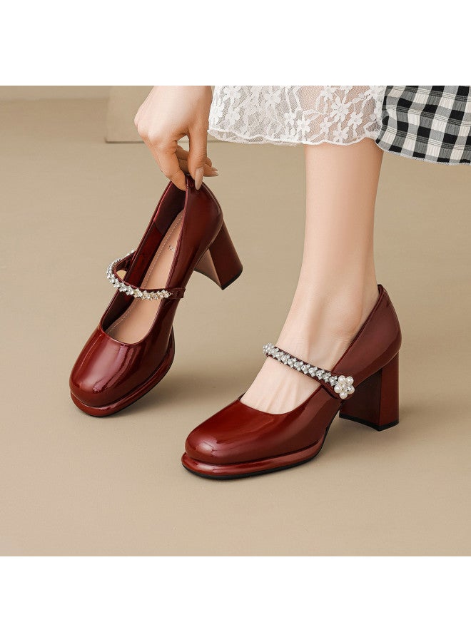 Josiny Mary Jane Shoes Women 2026 Spring New French Style Exquisite Single Shoes Pearl Rhinestone Wedding Shoes High Heels - Image 2