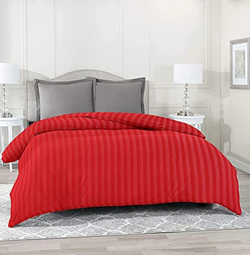 TURIYA 220 TC Glace Cotton Fabric1 Pc Double Bed Duvet Cover/ Rajai Cover Cum Dohar; 90x95 inches; Red Stripes - Image 1