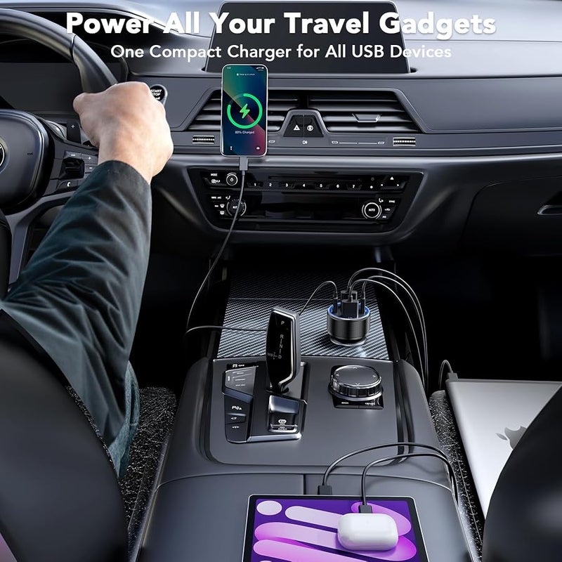 USB Car Charger, 2 Pack Cigarette Lighter USB Charger Aluminum Alloy Fast Charging Car Charger Adapter with Voltage Display Type C Car Accessories for iPhone 17 16 Samsung Galaxy Google iPad Android - Image 5