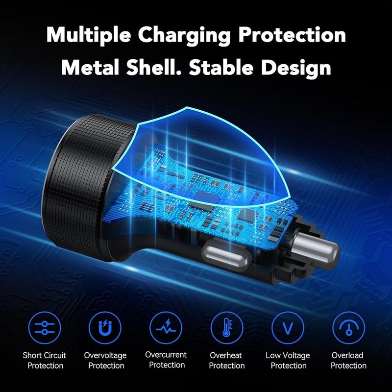USB Car Charger, 2 Pack Cigarette Lighter USB Charger Aluminum Alloy Fast Charging Car Charger Adapter with Voltage Display Type C Car Accessories for iPhone 17 16 Samsung Galaxy Google iPad Android - Image 4