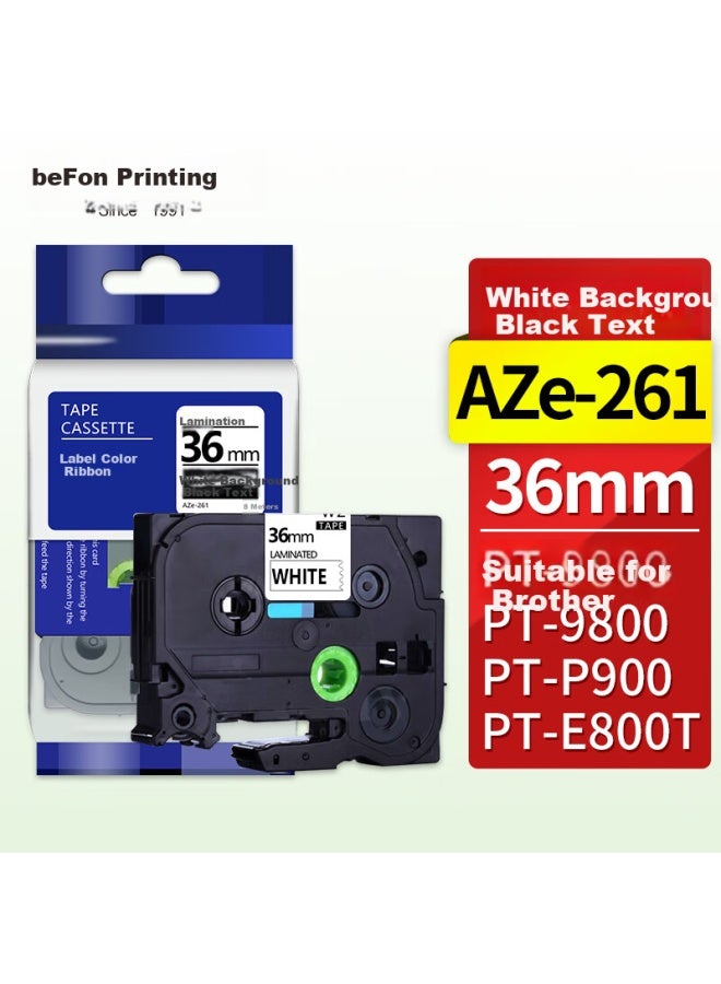 Befon Deyin Label Printer Ribbon, Self-adhesive Label Paper Ribbon, 36mm, Aze-261, White Background With Black Text, Tzc Tze, Suitable For Brother Pt-e800t Pt-9800 - Image 1