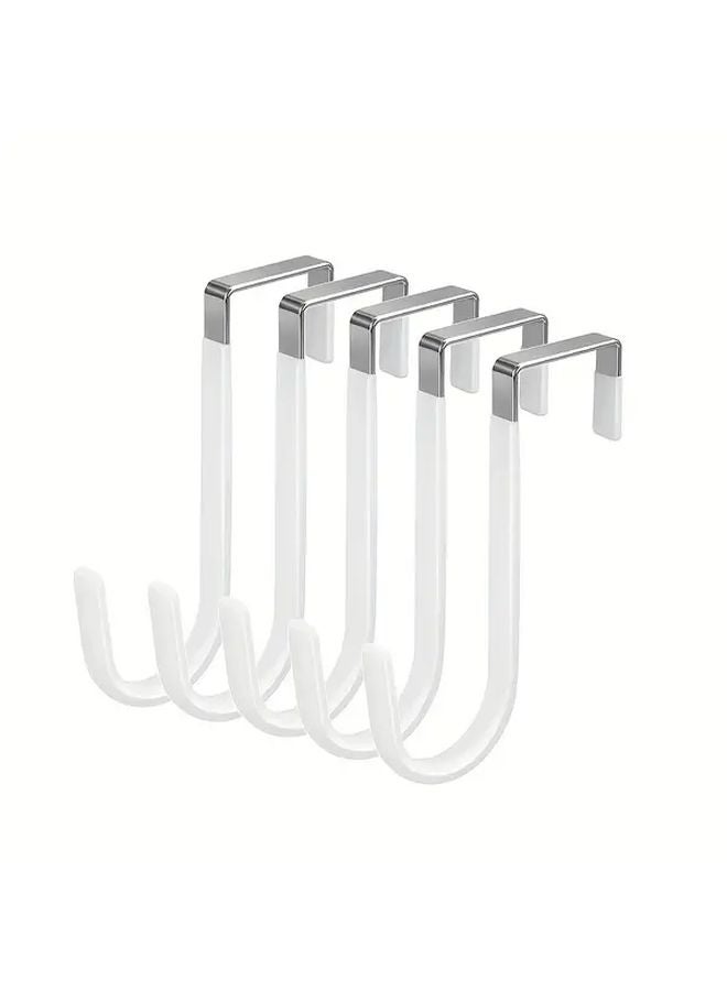 White Rubber Coated Door Hooks 5pcs No Scratch Over The Door Hangers - Image 1
