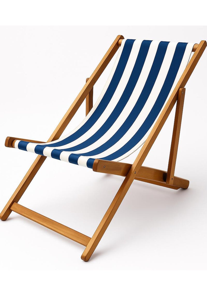 Bean2Go Beach Chair & chaise lounge, Beech wood - Dark blue stripes - Image 1