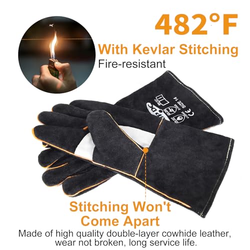 TOPDC Welding Gloves 14 Inches Fire/Heat Resistant Leather For Mig,Tig,Stick,Forge,BBQ,Grill, Fireplace,Wood Stove, Furnace,Pot,Oven - Image 3