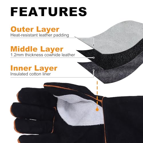 TOPDC Welding Gloves 14 Inches Fire/Heat Resistant Leather For Mig,Tig,Stick,Forge,BBQ,Grill, Fireplace,Wood Stove, Furnace,Pot,Oven - Image 4