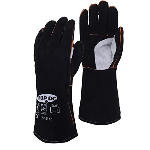 TOPDC Welding Gloves 14 Inches Fire/Heat Resistant Leather For Mig,Tig,Stick,Forge,BBQ,Grill, Fireplace,Wood Stove, Furnace,Pot,Oven - Image 1