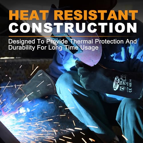 TOPDC Welding Gloves 14 Inches Fire/Heat Resistant Leather For Mig,Tig,Stick,Forge,BBQ,Grill, Fireplace,Wood Stove, Furnace,Pot,Oven - Image 2