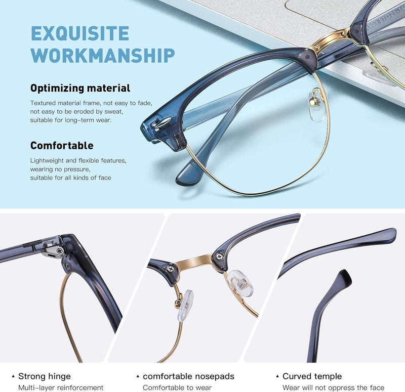 AOMASTE Store Blue Light Blocking Glasses Vintage Half Frame UV Clear Lens Anti Eyestrain Computer Gaming Glasses for Men Women - Image 3