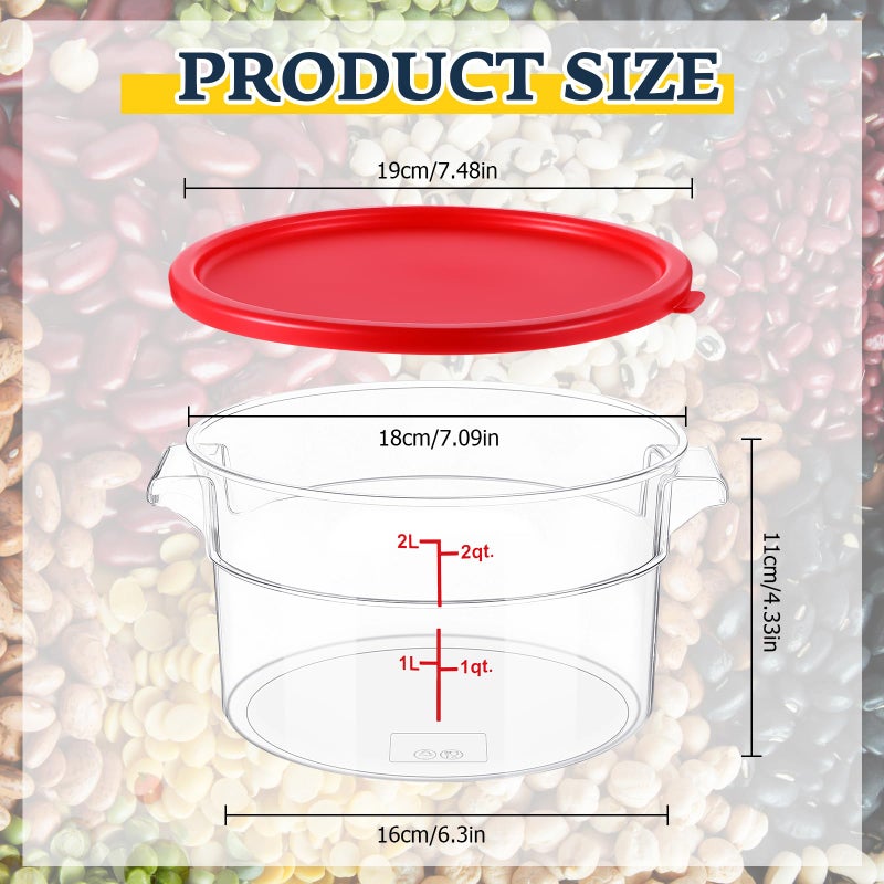 Ziliny 1 Pcs Dough Proofing Bucket with Lid, Round Food Storage Container 2 Qt Dough Bucket Clear Translucent Containers with Red Scale(Red) - Image 2