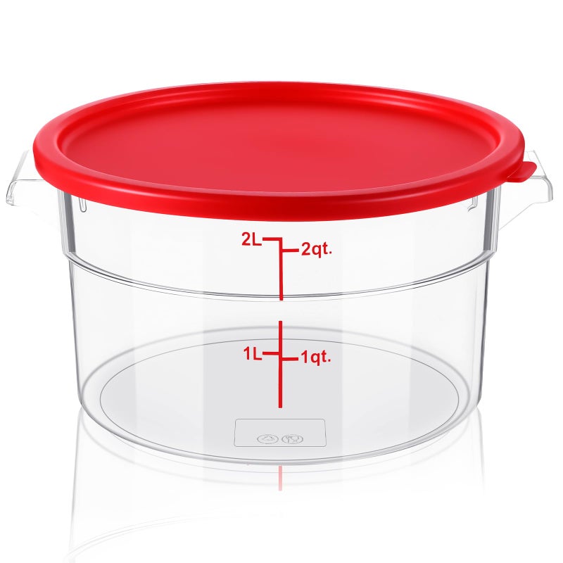 Ziliny 1 Pcs Dough Proofing Bucket with Lid, Round Food Storage Container 2 Qt Dough Bucket Clear Translucent Containers with Red Scale(Red) - Image 1