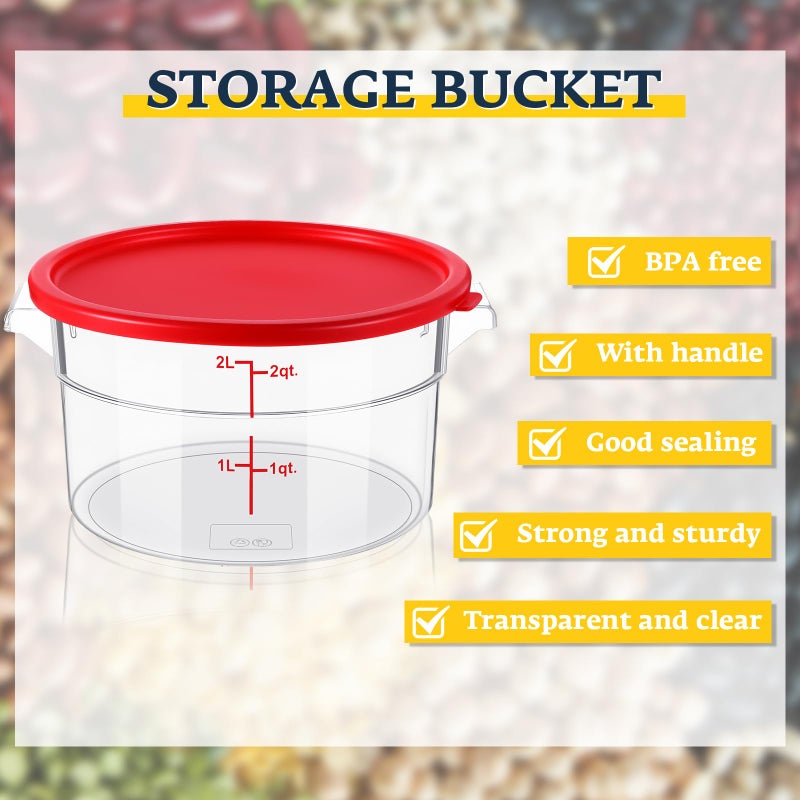 Ziliny 1 Pcs Dough Proofing Bucket with Lid, Round Food Storage Container 2 Qt Dough Bucket Clear Translucent Containers with Red Scale(Red) - Image 3