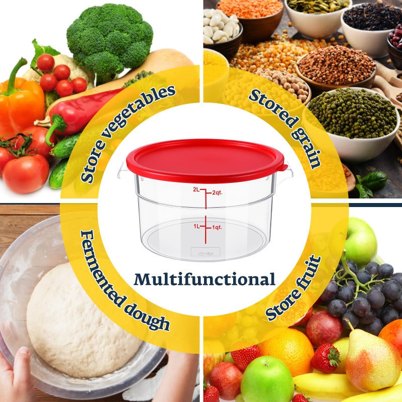 Ziliny 1 Pcs Dough Proofing Bucket with Lid, Round Food Storage Container 2 Qt Dough Bucket Clear Translucent Containers with Red Scale(Red) - Image 4