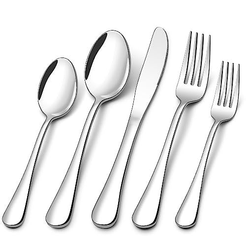 Compralo 60 Piece Silverware Set for 12, Stainless Steel Flatware Set Tableware Set Inculde Forks Knives Spoons, Mirror Polished Cutlery Set for Home Kitchen and Restaurant Party, Dishwasher Safe - Image 1