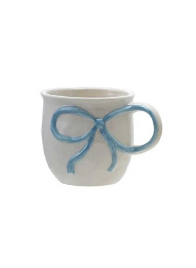 The Saffron Souk 18 oz. Stoneware Mug with Bow Handle, Blue