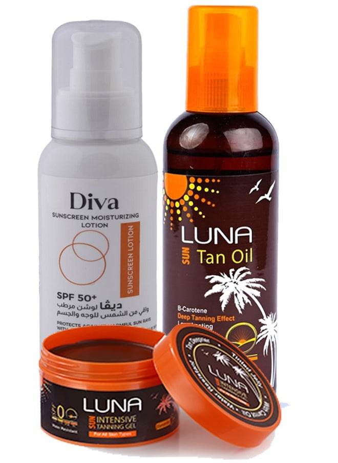 Luna group tanning (Sun screen100 ml-tanning oil200 ml -tanning gel 130 gm) 