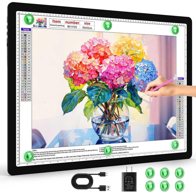 Zocelight Rechargeable A2 Light Pad 25.2" x 18.4",Magnetic Light Board for Diamond Painting,Physical Buttons,US Adapter,3 Colors,Stepless Dimming Light Box for Tracing, Light Table Sketching,Drawing - Image 1