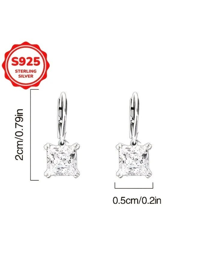aeen S925 Sterling Silver Square Zircon Stud Earrings – Elegant Everyday Sleeping Earrings, Perfect Gift for Her - Image 5