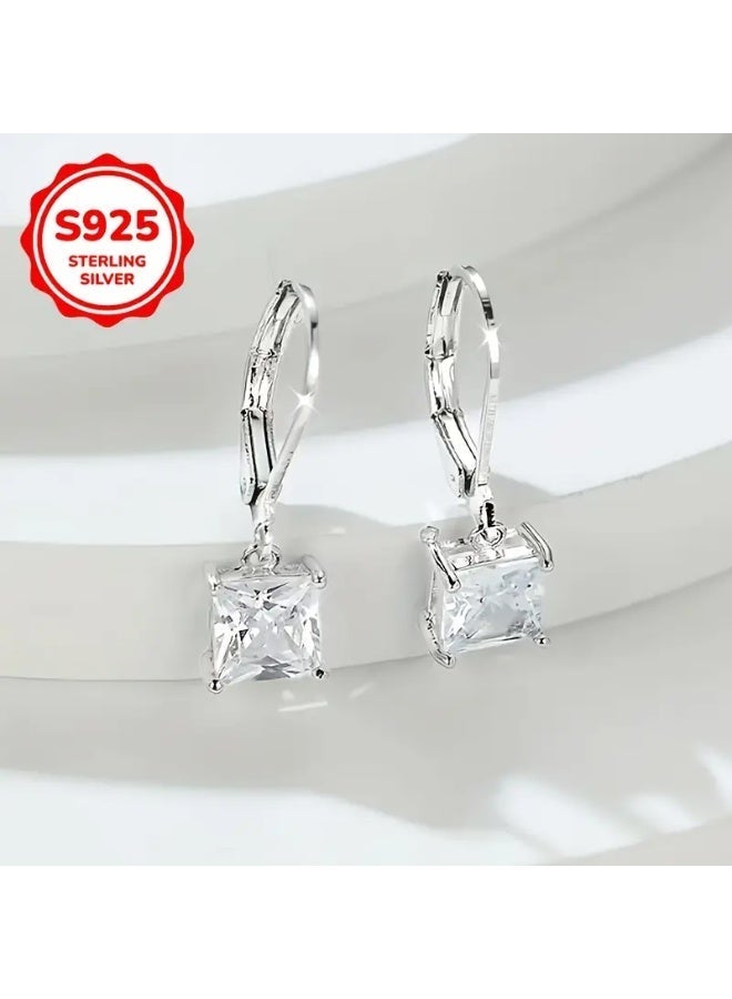 aeen S925 Sterling Silver Square Zircon Stud Earrings – Elegant Everyday Sleeping Earrings, Perfect Gift for Her - Image 2