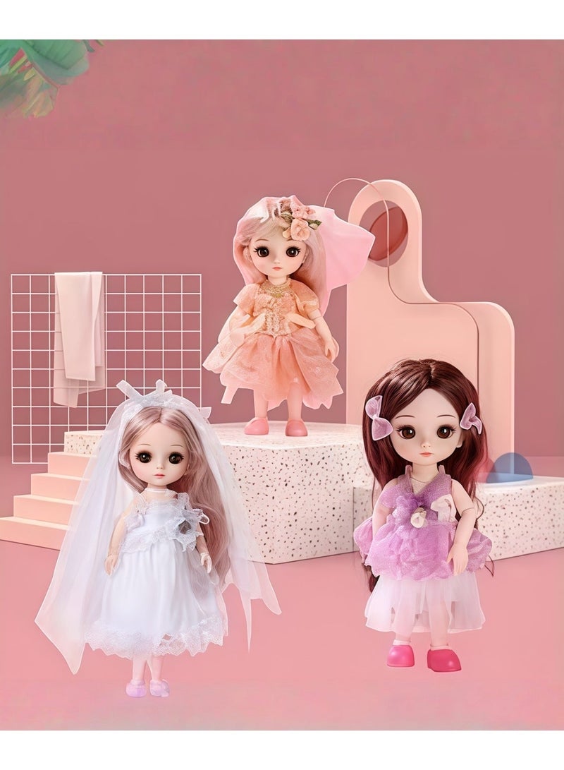 MIXDE 3 Pcs Dolls Set,17cm Princess Girl Mini Dolls,Princess Dolls for Girls,Princess Figures with Tiaras, Hair, Shoes,Princess Toys Dolls for Doll House - Image 1