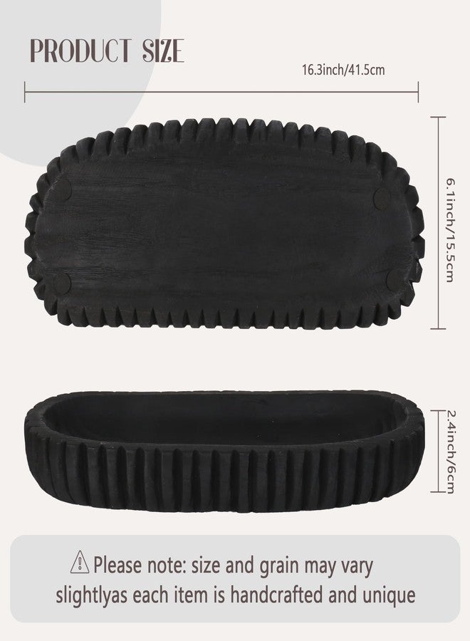 Oakrain Wooden Decorative Bowl for Home Decor, 16" Rustic Dough Bowl with Hand Carved Vertical Stripes, Long Wood Tray for Table Centerpieces, Matte Black - Image 2
