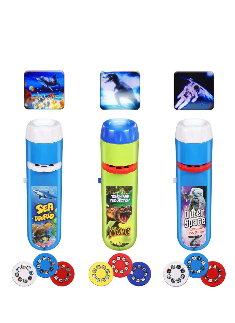 Generic - 3-Pack Slide Projector Flashlights with 72 Patterns - Educational Learning Toys for Kids Featuring Dinosaurs, Space, Ocean, Unicorns, and Nature for Bedtime and Cognitive Development. - Image 1