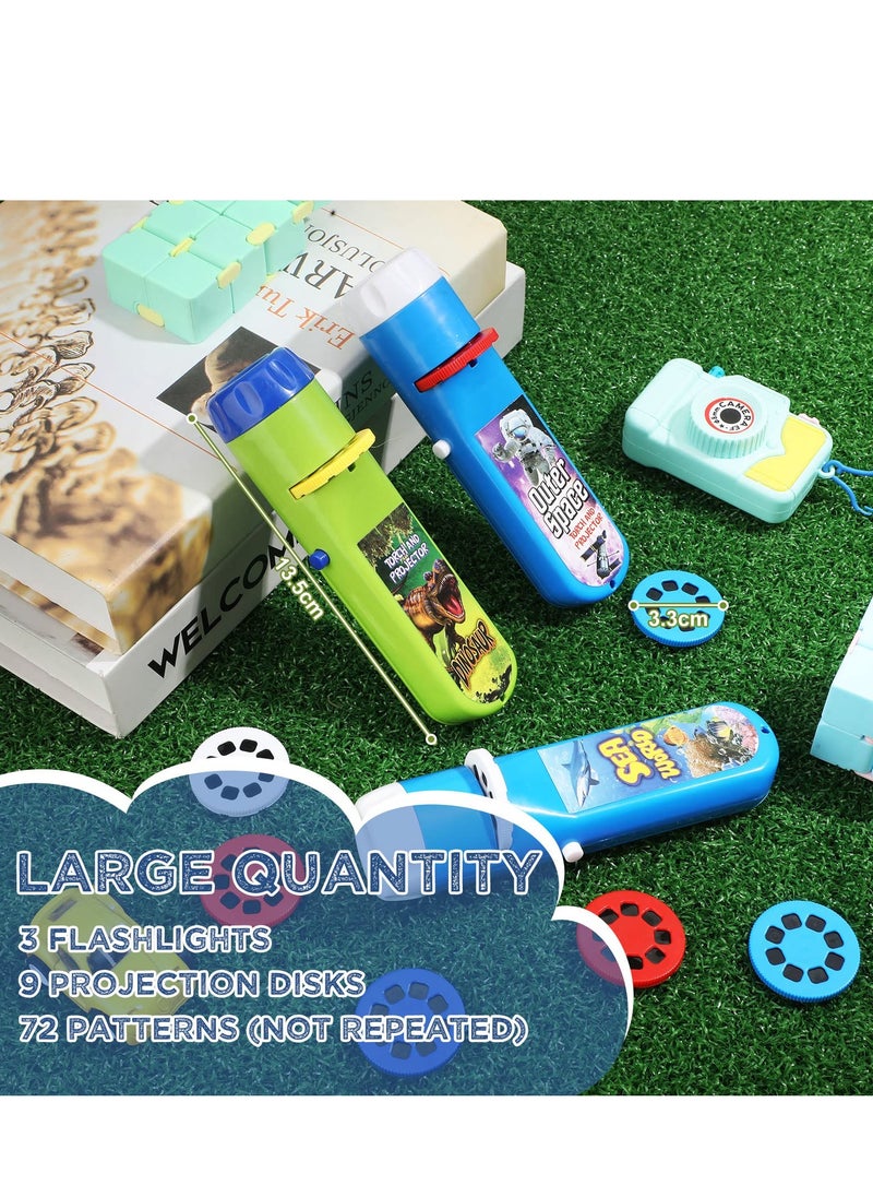 Generic - 3-Pack Slide Projector Flashlights with 72 Patterns - Educational Learning Toys for Kids Featuring Dinosaurs, Space, Ocean, Unicorns, and Nature for Bedtime and Cognitive Development. - Image 1