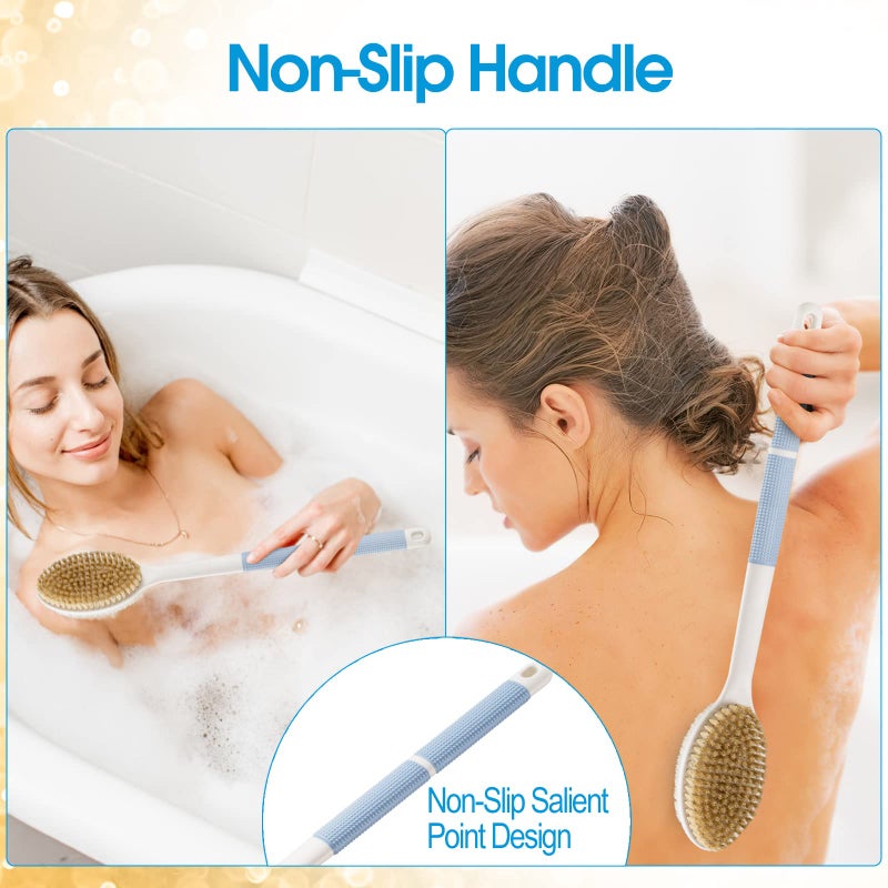 Wonsagain Back Scrubber Anti Slip Long Handle for Shower, Dual-Sided Back Brush with Stiff and Soft Bristles,Body Exfoliator for Bath or Dry Brush. - Image 2