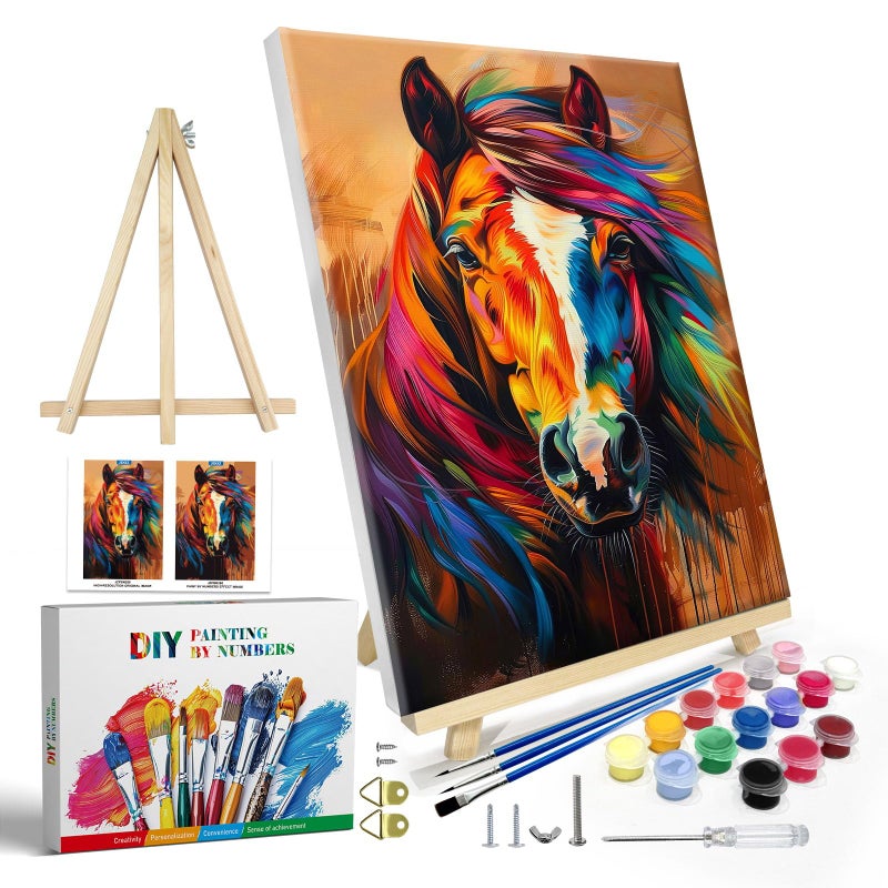 JOOZ Paint by Numbers Kit for Adults with Frame Horse Paint by Number with Easel DIY Colorful Horse Oil Painting by Numbers Adult Paint by Number Kits Framed Canvas for Home Wall Decor 8x12 Inch - Image 2
