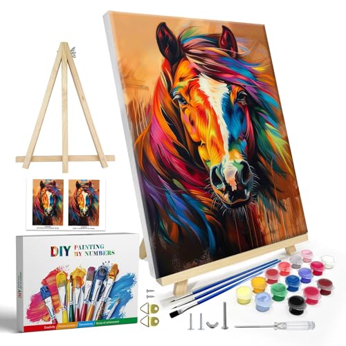 JOOZ Paint by Numbers Kit for Adults with Frame Horse Paint by Number with Easel DIY Colorful Horse Oil Painting by Numbers Adult Paint by Number Kits Framed Canvas for Home Wall Decor 8x12 Inch - Image 1